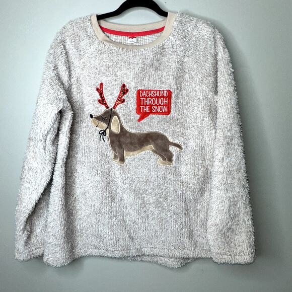 Holiday Time Womens Size Lg Dachsund Through the Snow Fleece Long Sleeve Sweater - Picture 1 of 7
